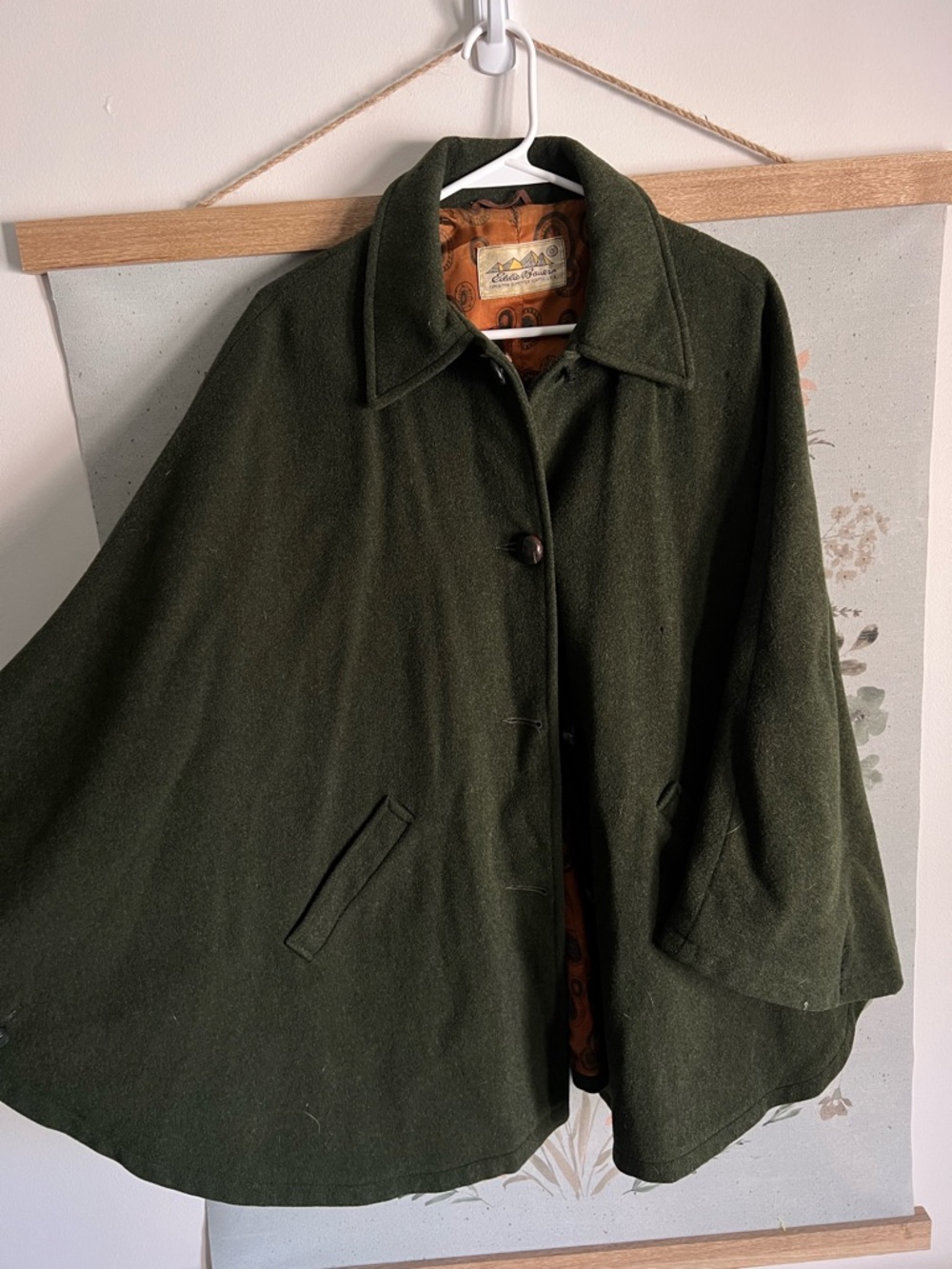 Eddie Bauer Olive Green Wool-Blend Women's Cape Coat